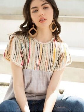 THML Multicolor Striped Fringe Blouse